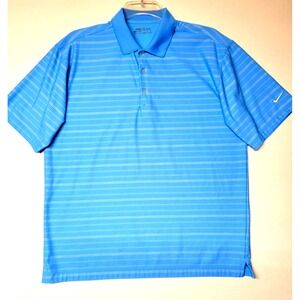 Nike‎ Golf Polo Shirt Mens Large Blue Striped Fit Dry Short Sleeve Performance
